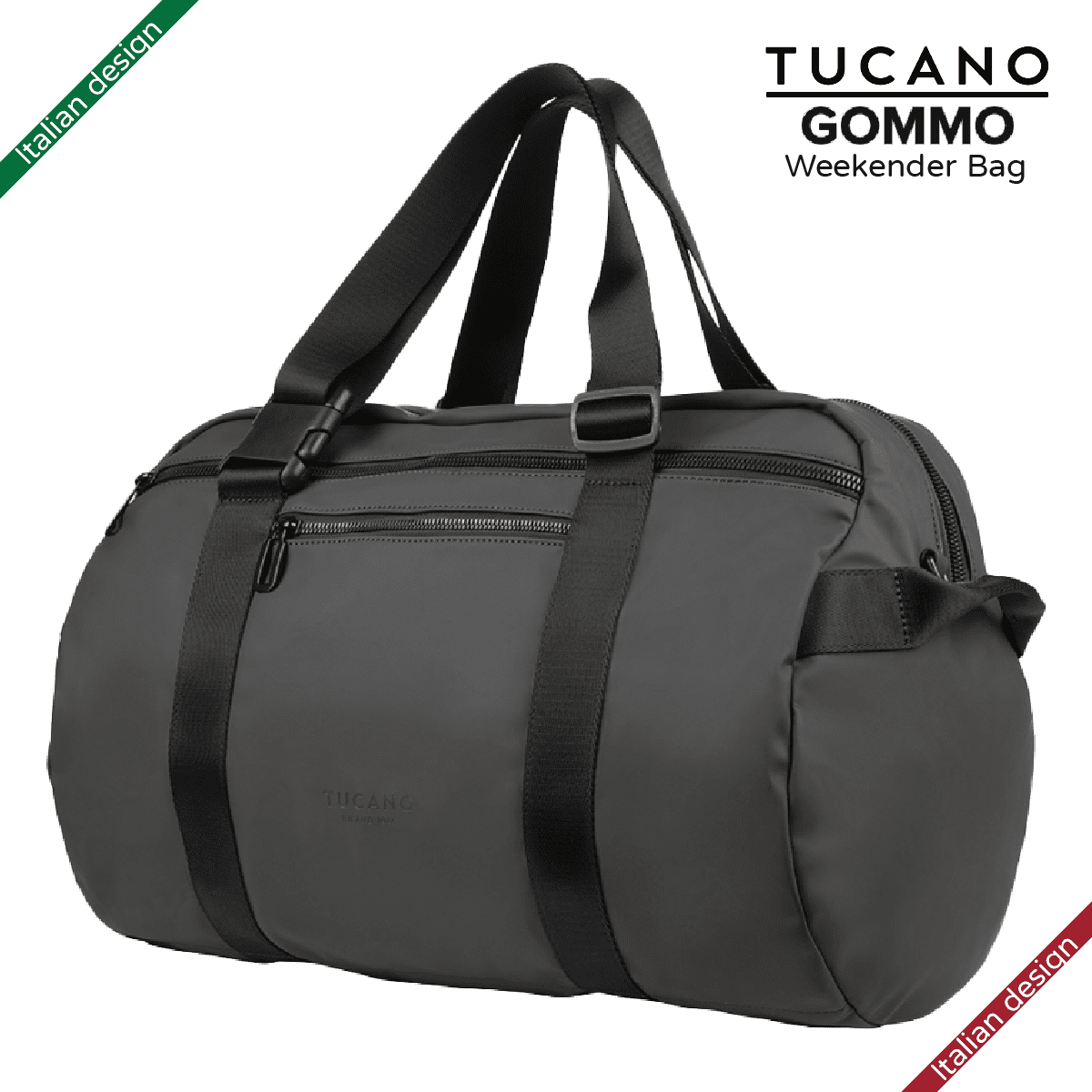 TUCANO - Tucano Gommo 再生塑料可變換成背包的週末旅行包 - 黑色|意大利設計