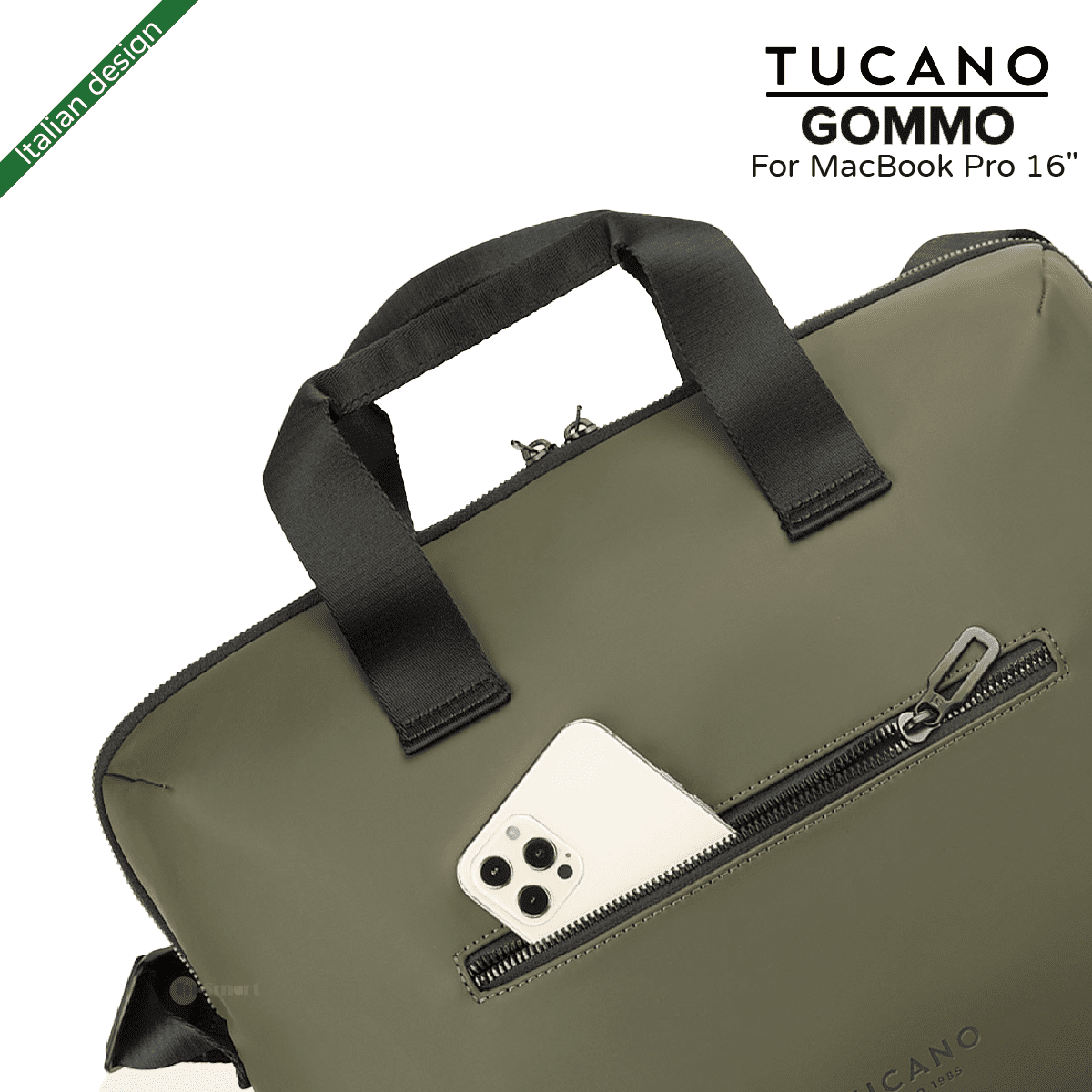 TUCANO - GOMMO 15.6英寸 再生塑料筆記型電腦袋配肩帶 適用於 16吋MacBook Pro - 軍綠色|義大利設計 - Image 3