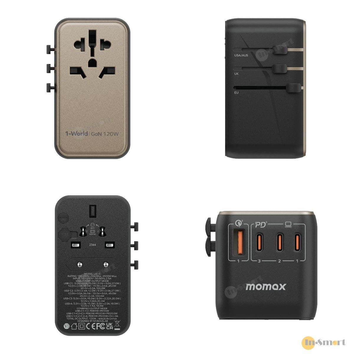 Alternative view of MOMAX - 1-World 120W GaN 旅行充電器 全球通用萬用 快充充電插座 轉插 PD 3.0 USB-C UA15UKGSD