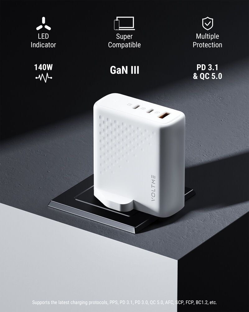 Alternative view of VOLTME - Revo 140 - PD140W (USB-C*2+USB-A) 三端口快速充電器(英規)- 白色