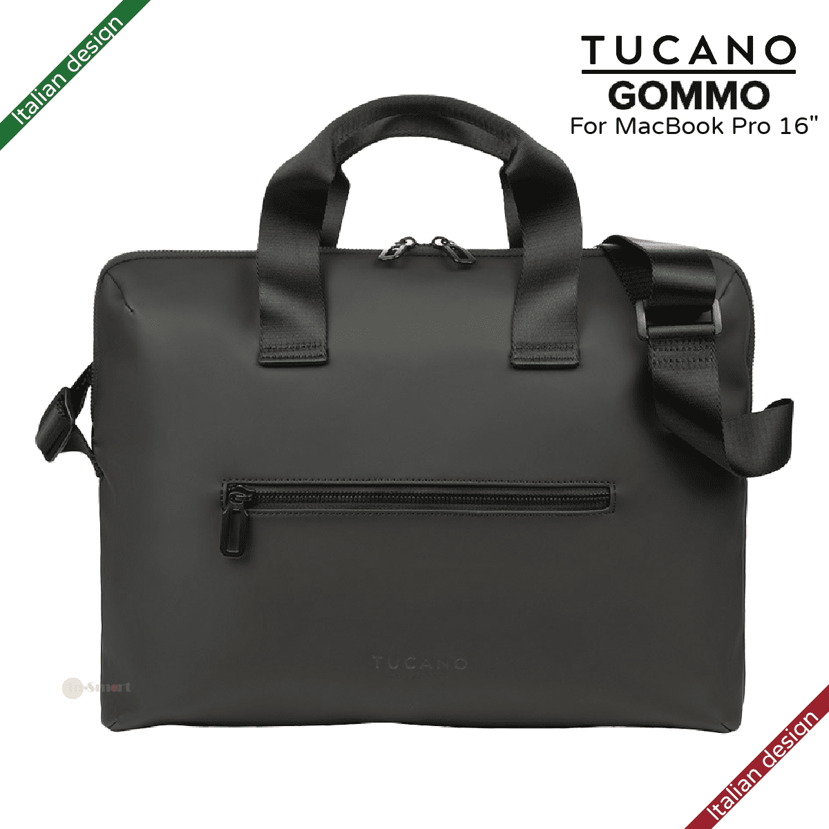 TUCANO - GOMMO 15.6英寸 再生塑料筆記型電腦袋配肩帶 適用於 16吋MacBook Pro - 黑色|義大利設計