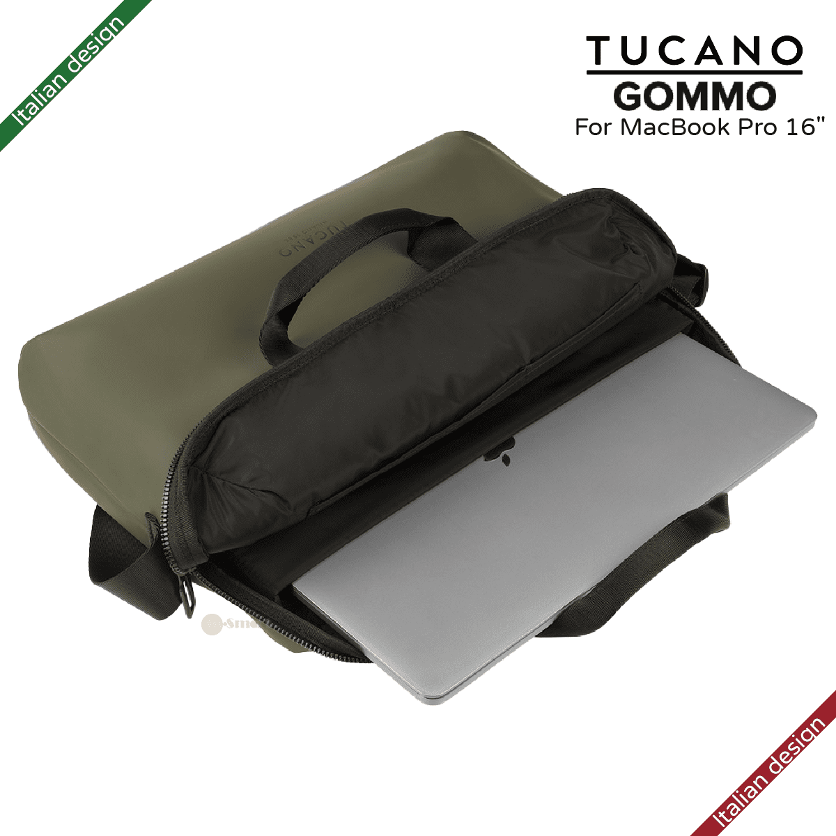 Alternative view of TUCANO - GOMMO 15.6英寸 再生塑料筆記型電腦袋配肩帶 適用於 16吋MacBook Pro - 軍綠色|義大利設計