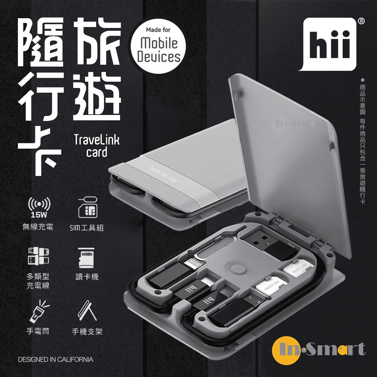 hii - Hii TraveLink Card 旅遊隨行卡 15W 無線充電 - 灰色