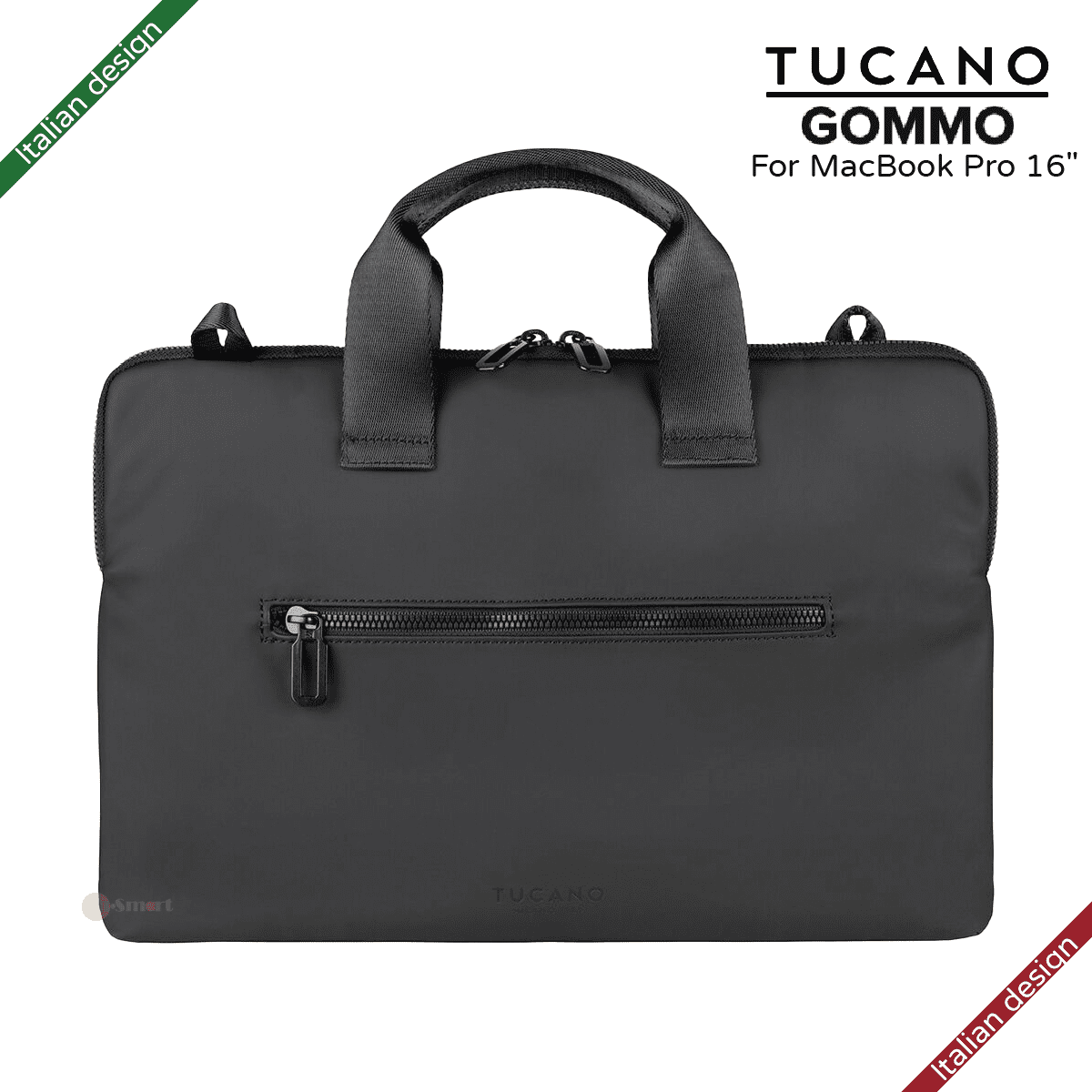 TUCANO - GOMMO 15.6英寸 再生塑料筆記型電腦袋配可拆卸的肩帶 適用於 16吋MacBook Pro - 黑色|義大利設計