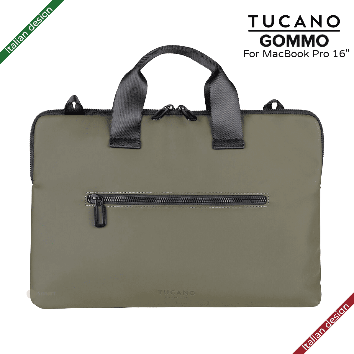 TUCANO - GOMMO 15.6英寸 再生塑料筆記型電腦袋配可拆卸的肩帶 適用於 16吋MacBook Pro - 綠色|義大利設計