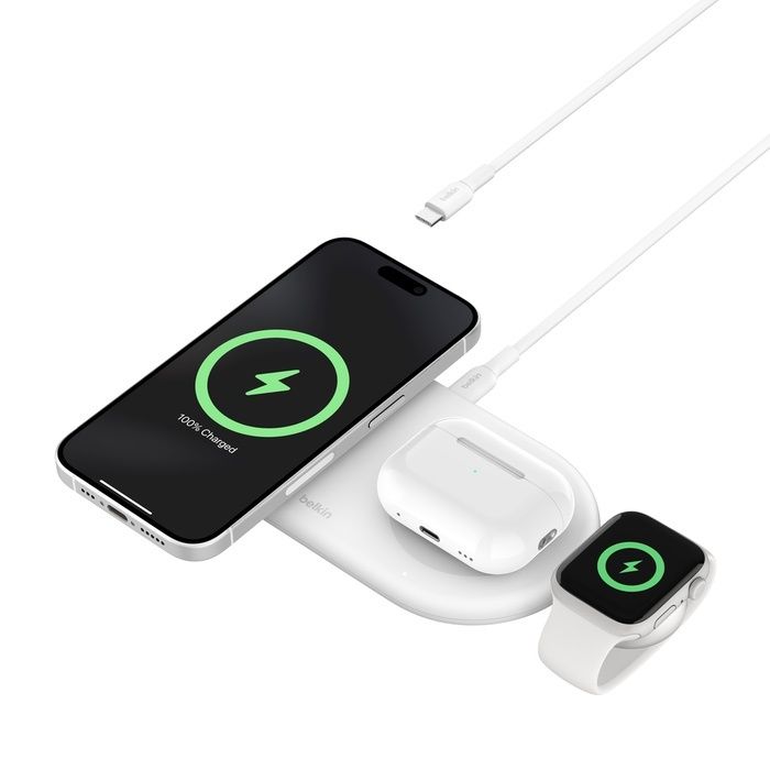 Belkin - BoostCharge Pro Qi2 15W 3合1磁吸無線充電板 白色 (WIZ022QCWH) - Image 4