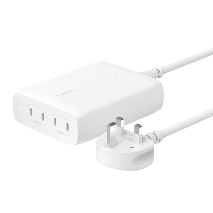 Alternative view of Belkin - BoostCharge Pro 4 連接埠 USB-C GaN 充電器 200W 白色 (WCH015MYWH)