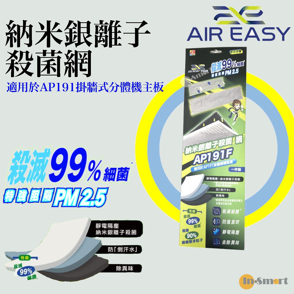 Air Easy - 納米銀離子殺菌網|替換網 AP191F (適用於 AP191 掛牆式分體機主板 )