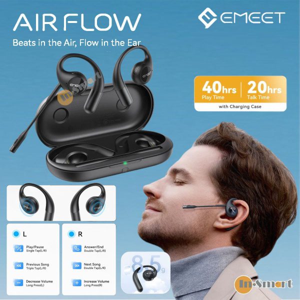 EMEET – Airflow 雙向極致降噪耳機｜可拆式麥克風｜ENC降噪｜黑色
