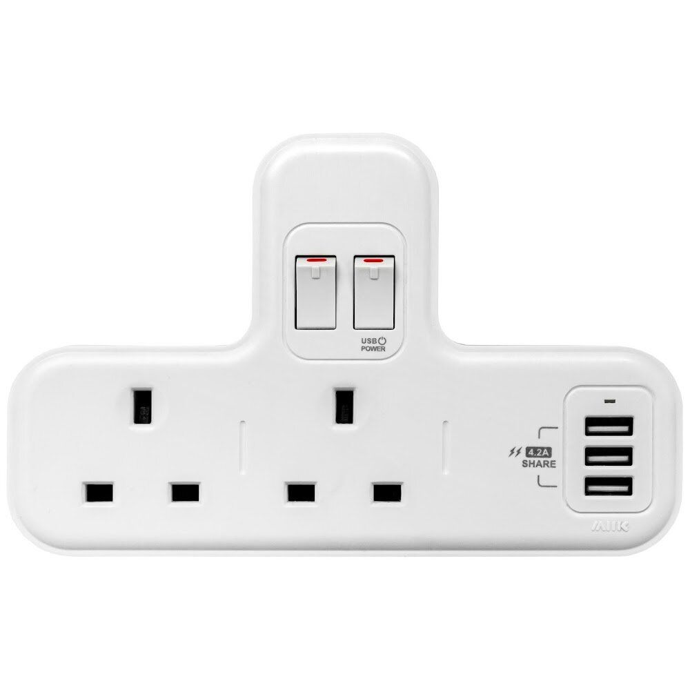 M2K – 4.2A T蘇 智能USB 帶兩個13A插座 (一插即用轉換插)