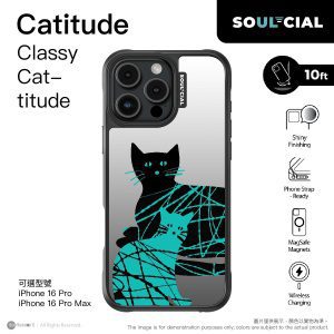 PhoneSuit – SOUL-CIAL Catitude Classy Cat-titude Mirror 保護殼 - Magsafe - Black - For iPhone 16 Pro Max