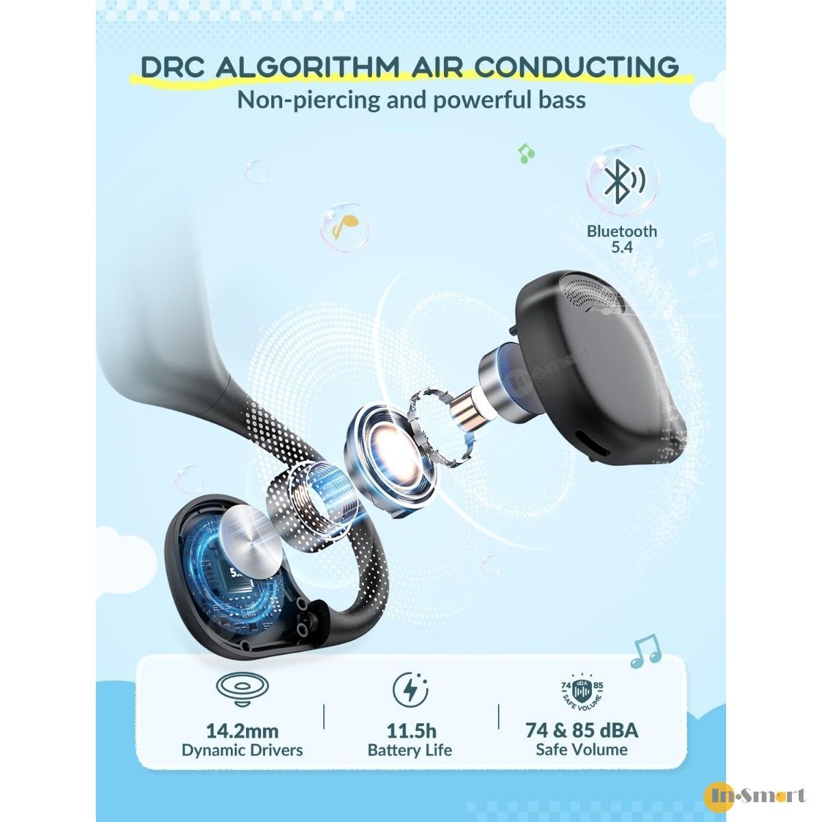iClever – 氣傳導無線藍牙超輕兒童耳機 OWS01 藍色  IPX4 防水 開放式安全設計 收音咪 運動耳機 學習取機 保護聽覺 - Image 4