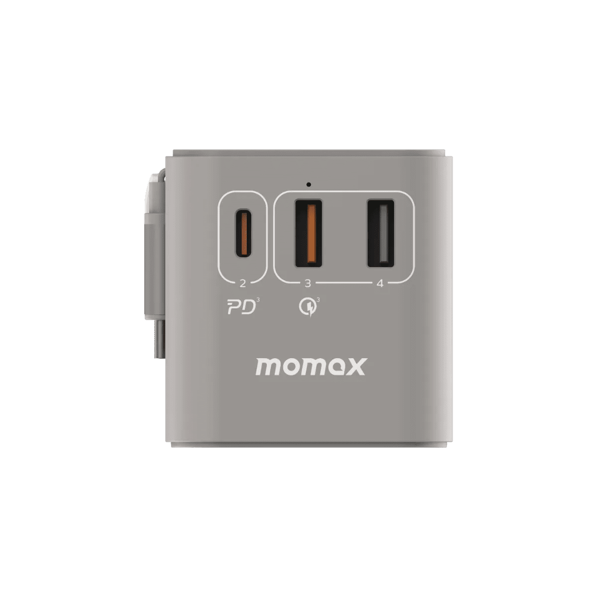 MOMAX – 1-World+ 70W GaN 3插口及內置伸縮USB-C充電線旅行插座 - 灰色 - UA18UKE - Image 6