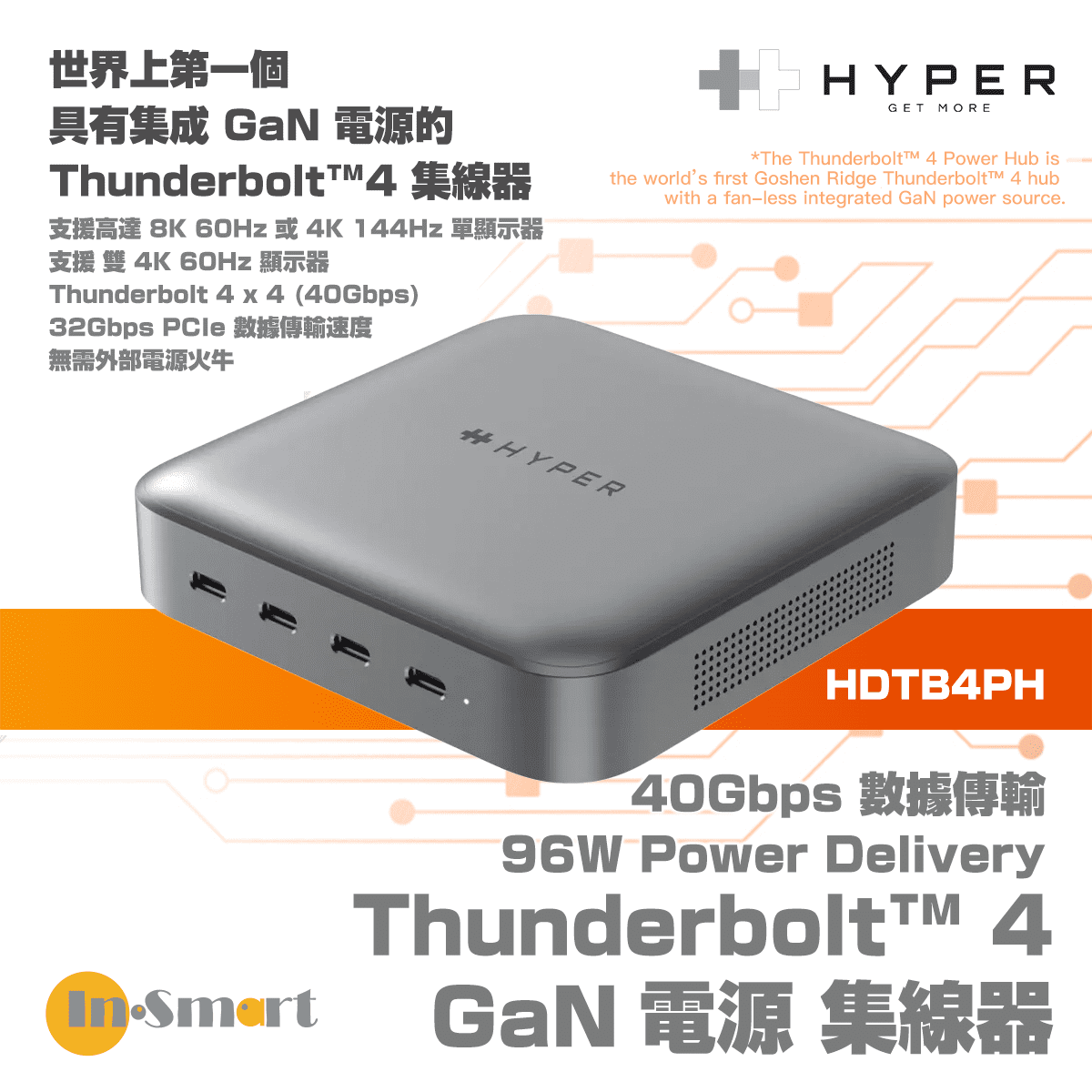 HyperDrive – Thunderbolt 4 GaN 電源集線器 USB-C 集線器 多功能轉換器 擴展器 擴充座 USB Hubs Type-C Convertor HDTB4PH