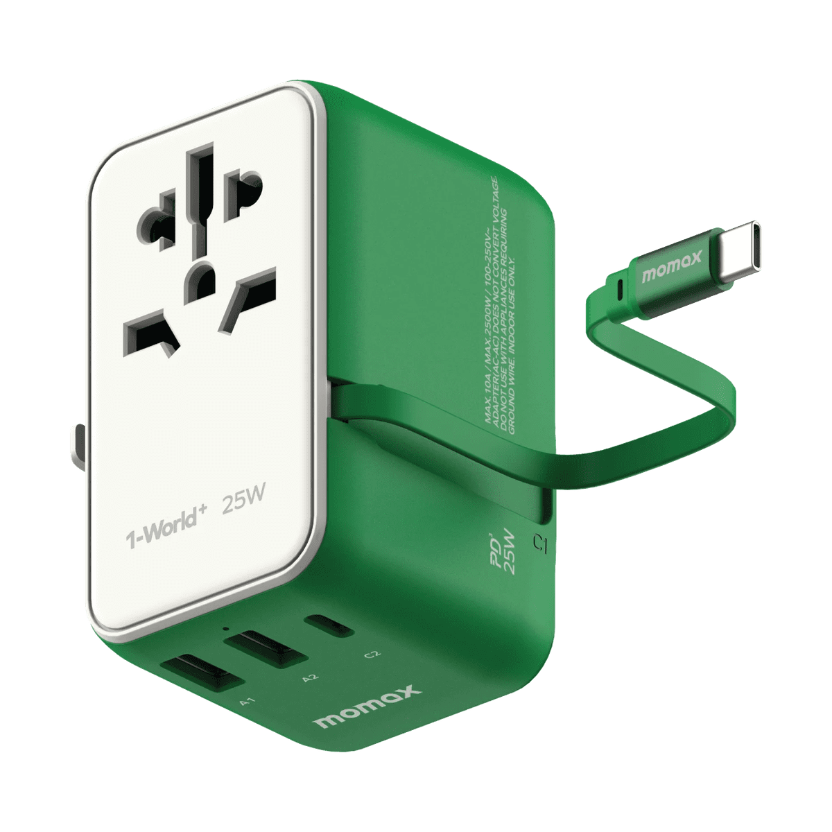 Alternative view of MOMAX – 1-World+ 25W 3-插口 內建 USB-C 充電線 + AC 旅行充電插座 - UA20UKG - 綠色