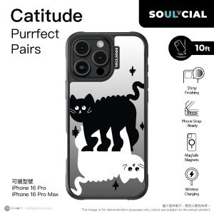 PhoneSuit – SOUL-CIAL Catitude Purrfect Pairs Mirror 保護殼 - Magsafe - Black - For iPhone 16 Pro Max