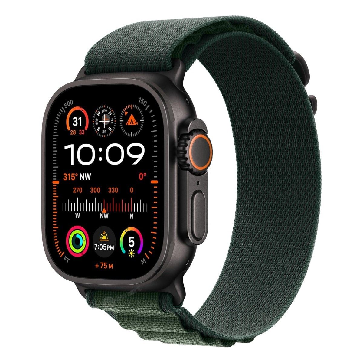 Alternative view of Apple – Watch Ultra 2 GPS + 流動網絡 49mm 黑色鈦金屬錶殼配登峰手環深綠色 (L) MX4T3ZP/A 香港行貨 運動手錶 健康監測 戶外探險