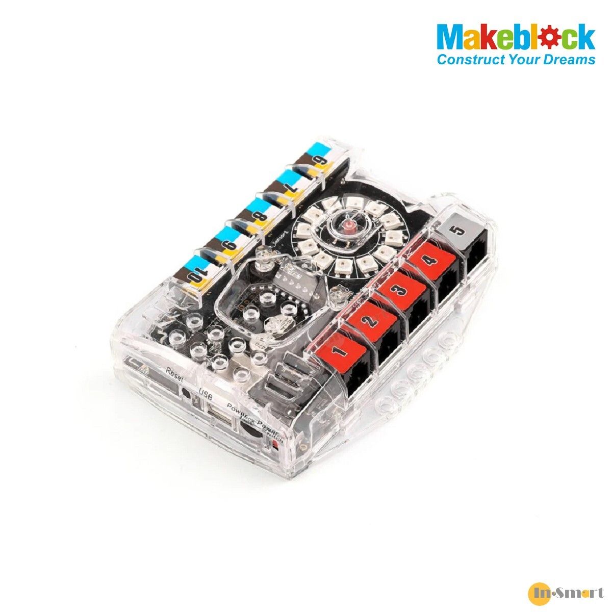 Alternative view of Makeblock – Me Auriga 主機板; 適用於 MakeBlock mBot Ranger;板載多個感測器,包括溫度,陀螺儀,聲強檢測,Buzzer驅動;支援無線藍牙控制及藍牙升級韌體功能