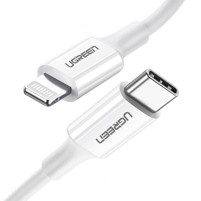 UGREEN - USB-C Lightning MFi 3A iPhone iPad 快速充電數據傳輸 0.5米 白色 | US171 / 60747