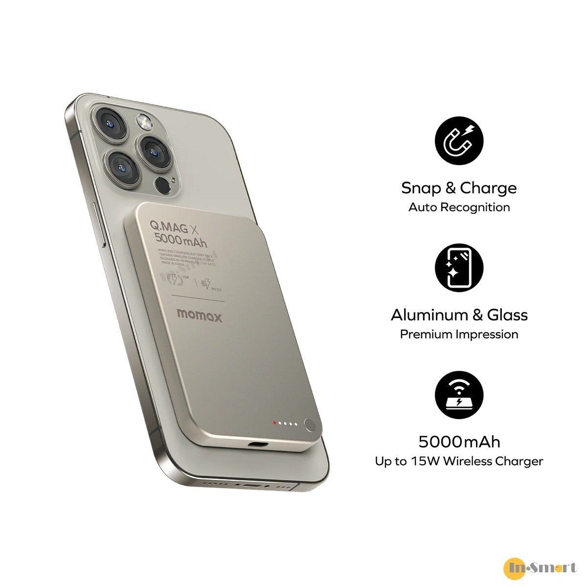 MOMAX - 鈦色 Q.Mag X 5000mAh 超薄磁吸流動電源 - 第二代 (3C CCC 認證) IP116AE - Image 3