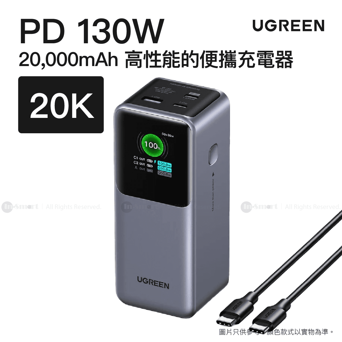 UGREEN - 20000mAh 130W Nexode TFT智能顯示 高性能的便攜充電器 | PB721/ 35524B