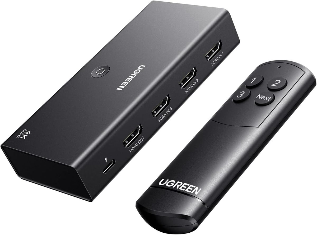 UGREEN - 3-Port HDMI 切換器 4K60Hz | 3 輸入 1 輸出 (3進1出) | 遙控 + USB-C 供電 | HDMI 2.0 兼容 | AW504/ 55857