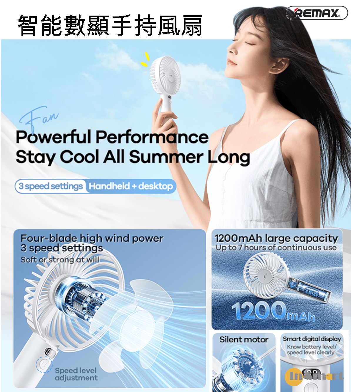 REMAX – RS-SF02 數碼顯示電量 手持風扇 白色