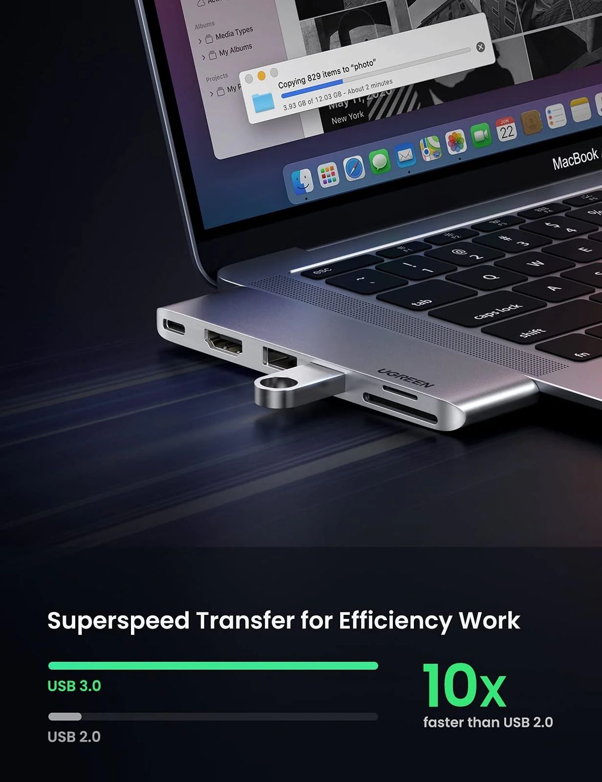 UGREEN 8211 6合2 USB C 集線器適用於 MacBook ProAir  6 IN 2  100W  SD TF  3x USB 30  Thunderbolt 3 6K 60Hz  CM25