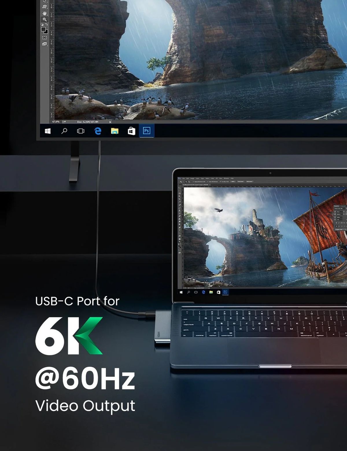 UGREEN 8211 6合2 USB C 集線器適用於 MacBook ProAir  6 IN 2  100W  SD TF  3x USB 30  Thunderbolt 3 6K 60Hz  CM25