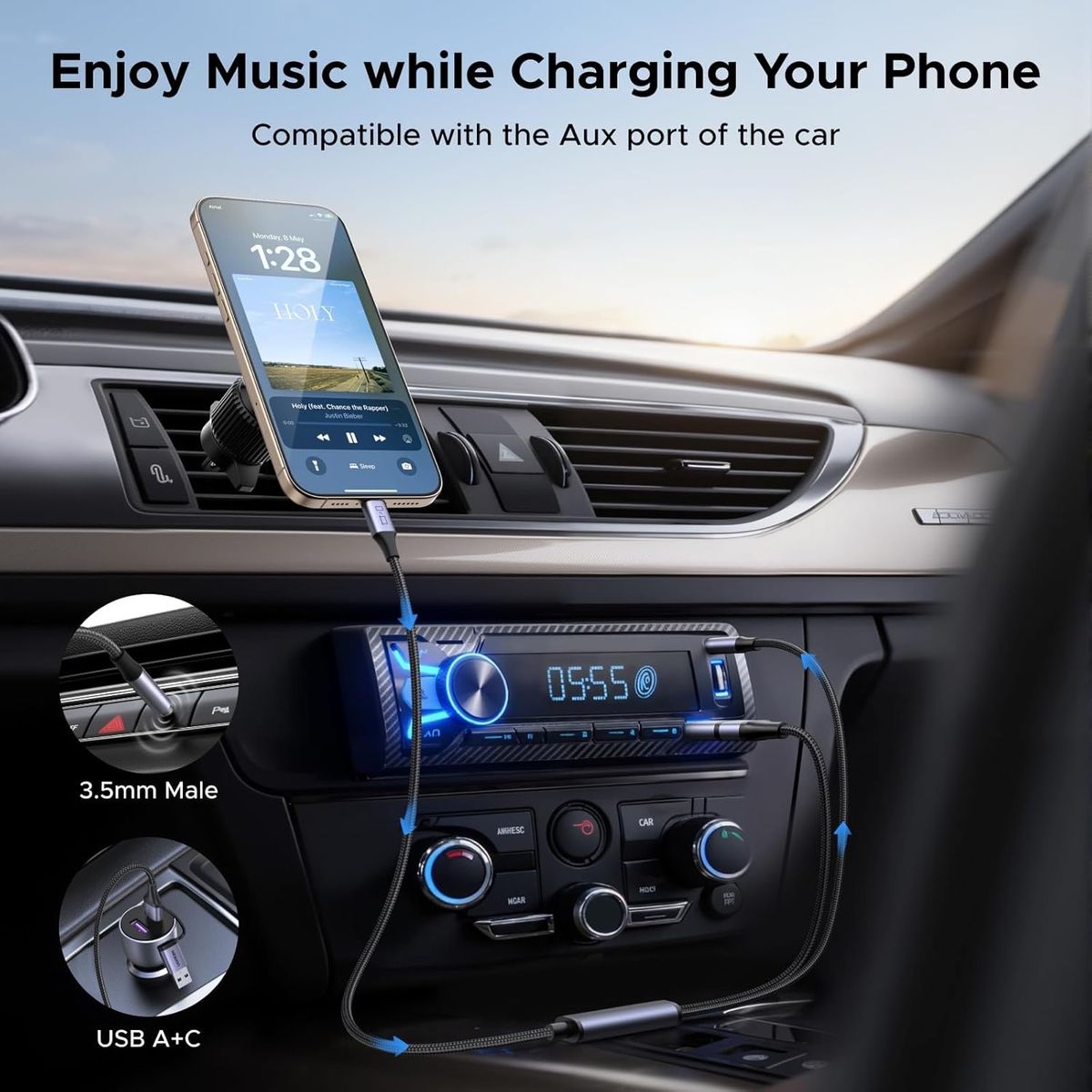 Alternative view of UGREEN USB-C 轉 3.5mm 音訊線與充電線 2合1 | CM772/ 45009