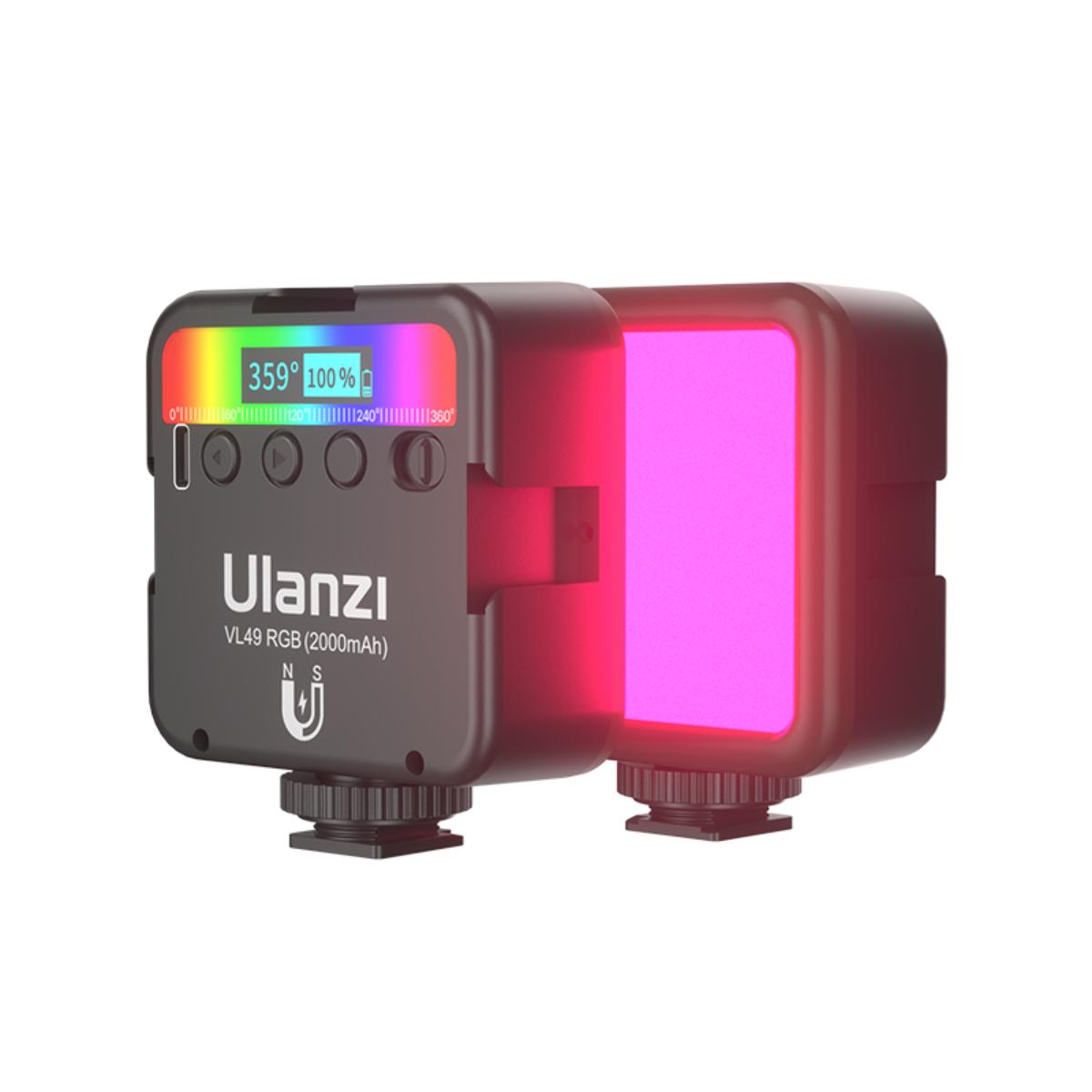 ULANZI - VL49RGB 迷你便攜式LED補光燈 - 黑色 | 雙色溫攝影燈 | 3 種燈光模式 | CRI高達95+ | RGB | 2500-9000K色溫 | 800lux | 48542002-2287
