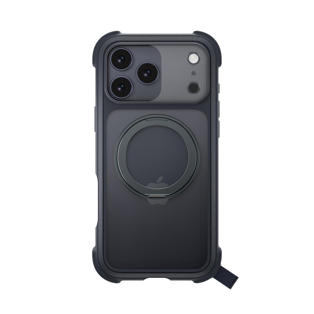 MAGEASY - iPhone 17 Pro Max - Odyssey Stand M 超軍規防摔磁吸支架手機殼(支援MagSafe)- 皮革午夜