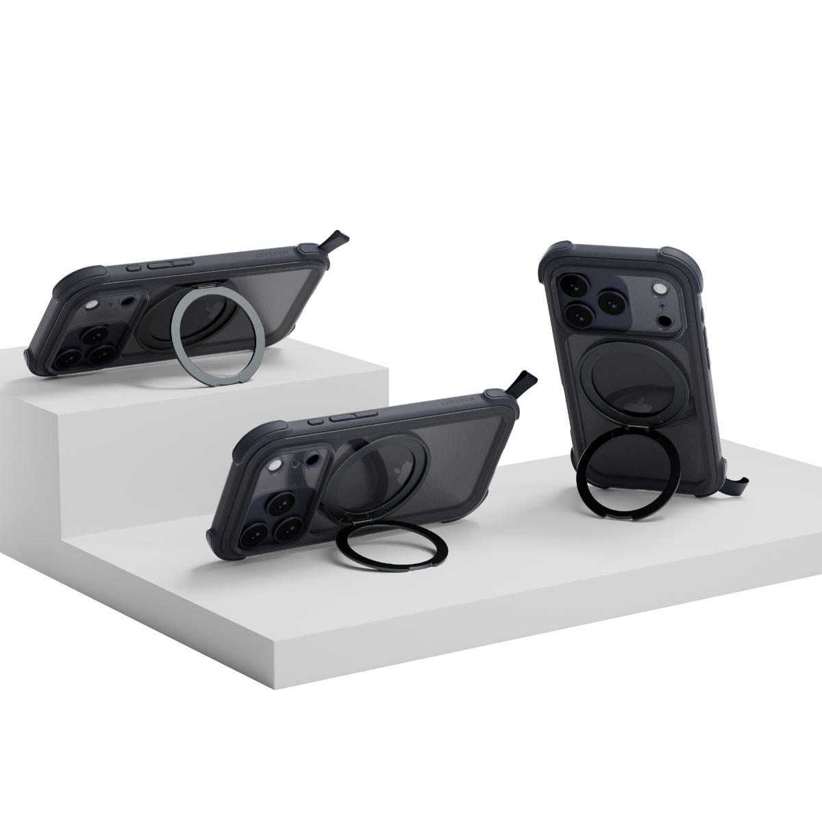 Alternative view of MAGEASY - iPhone 17 Pro Max - Odyssey Stand M 超軍規防摔磁吸支架手機殼(支援MagSafe)- 皮革午夜