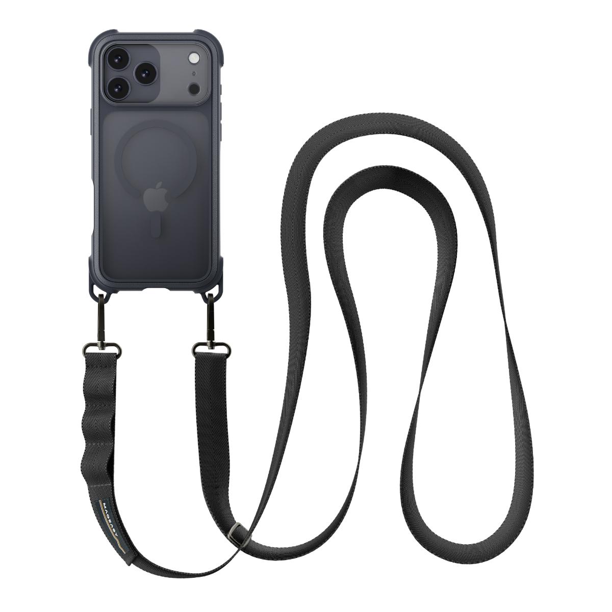 Alternative view of MAGEASY - iPhone 17 Pro Max - Odyssey Strap M 超軍規防摔掛繩手機殼(支援MagSafe)- 皮革午夜/沉穩黑