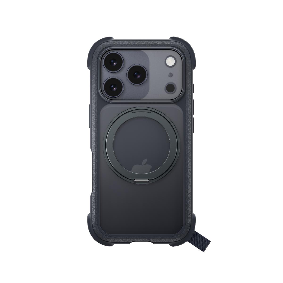 MAGEASY - iPhone 17 Pro - Odyssey Stand M 超軍規防摔磁吸支架手機殼(支援MagSafe)- 皮革午夜