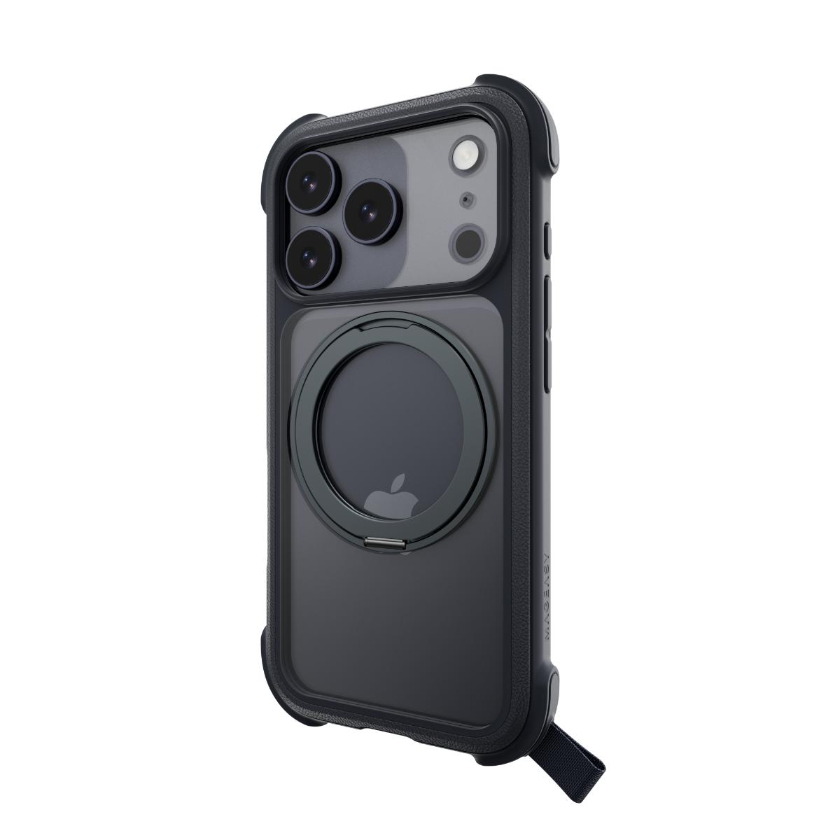 Alternative view of MAGEASY - iPhone 17 Pro - Odyssey Stand M 超軍規防摔磁吸支架手機殼(支援MagSafe)- 皮革午夜