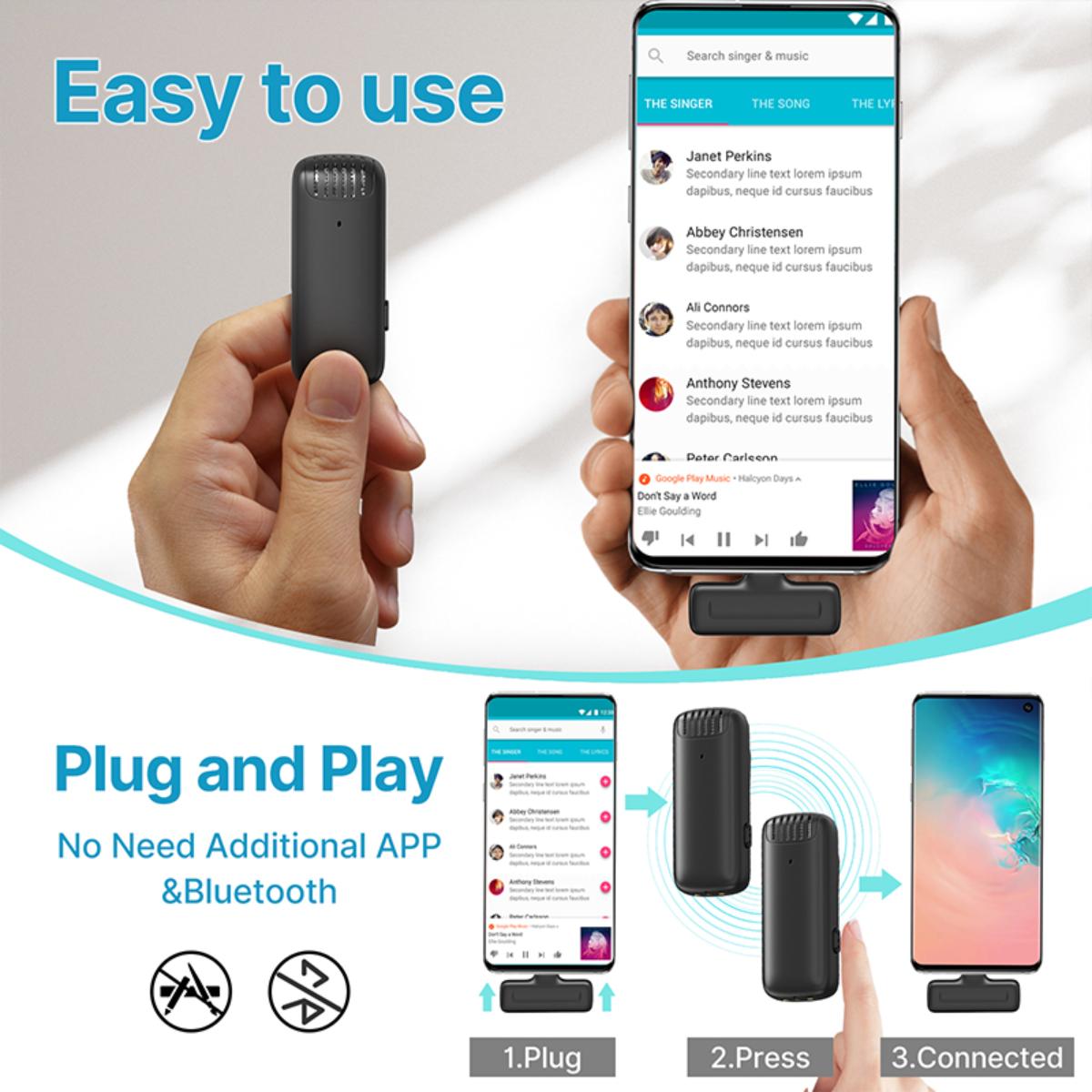 ULANZI - J12 無線領夾式麥克風 - USB-C | 跨場景聲音不失真 | 65ft無線接收 | 自動連線即插即用 | 內建降噪模組 | 360°全指向電容咪 | 50549002-2883A - Image 11