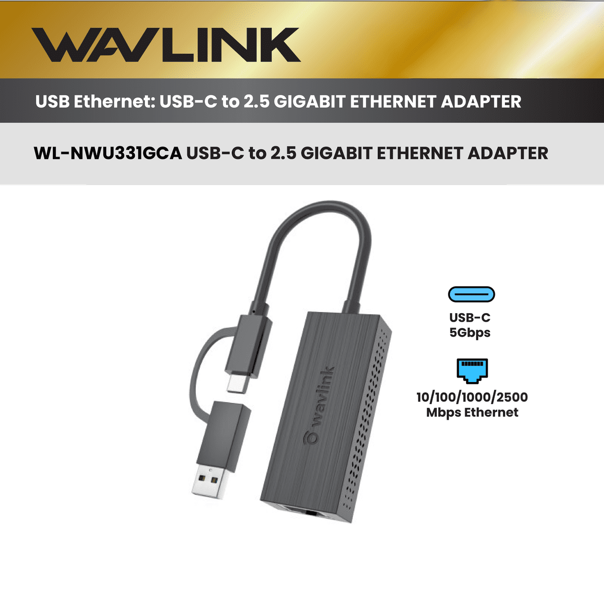 WAVLINK - USB-C to 2.5 GIGABIT 轉接器 WL-NWU331GCA ︱乙太網轉接器