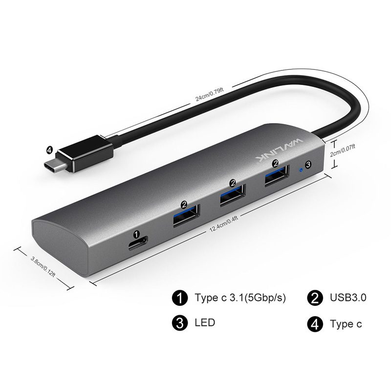 WAVLINK - USB-C 3.1 四端連接器 UH3047C1 (1 x USB-C + 3 x USB 3.0) w/ 5V 4V 電源 原裝行貨 一年保養 - Image 4