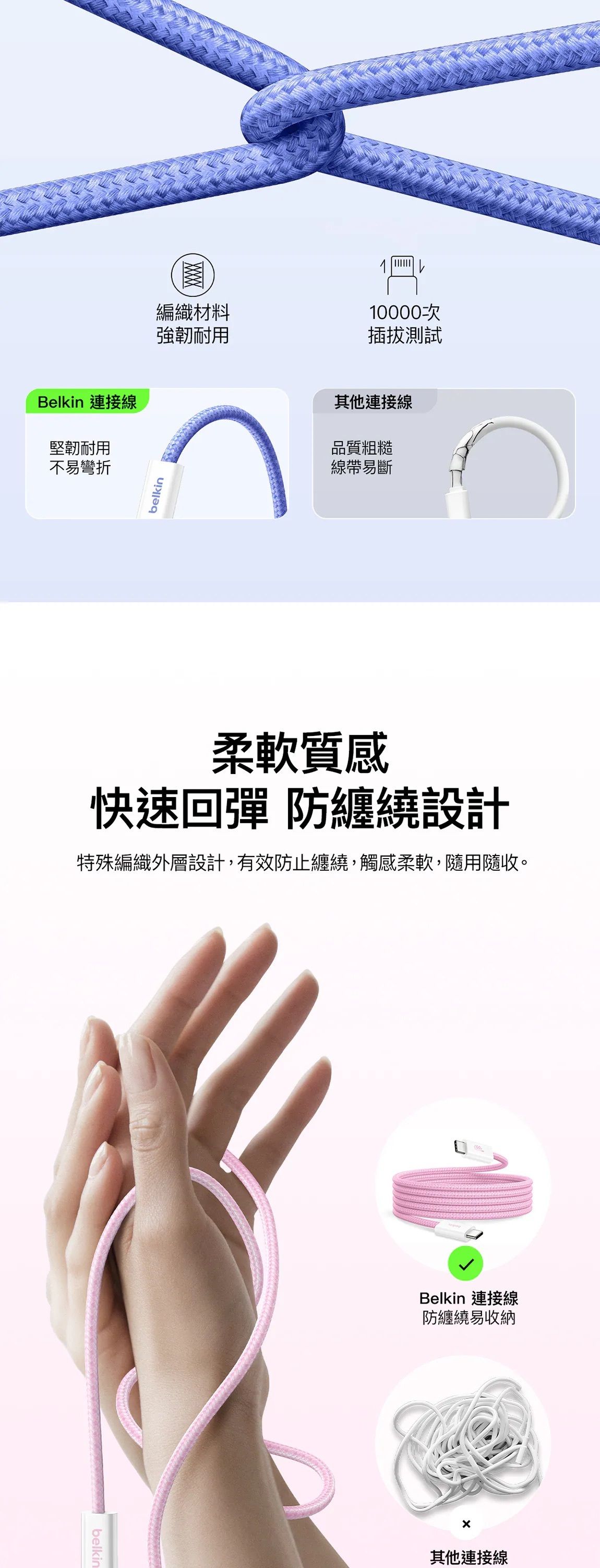 Belkin 8211 BOOSTCHARGE USB-C 至 USB-C 連接線 60W 2條裝   15m5 ft 粉色  CAB018QC05PK2PK