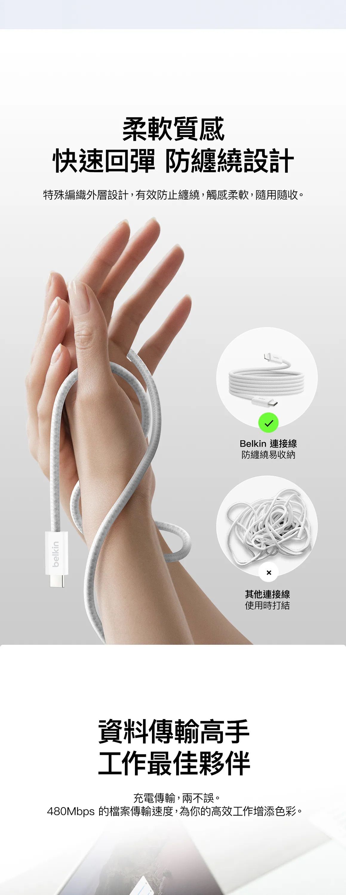 Belkin 8211 BOOSTCHARGE USB-C 至 USB-C 連接線 240W 2條裝 白色  15m5 ft  CAB019qc05WH2PK