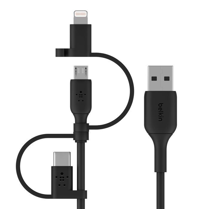 Belkin 8211 BoostCharge 通用電纜 附 USB-CMicro-USB 及 Lightning 接口的 33 呎 USB-A 線纜  CAC001BT1MBK