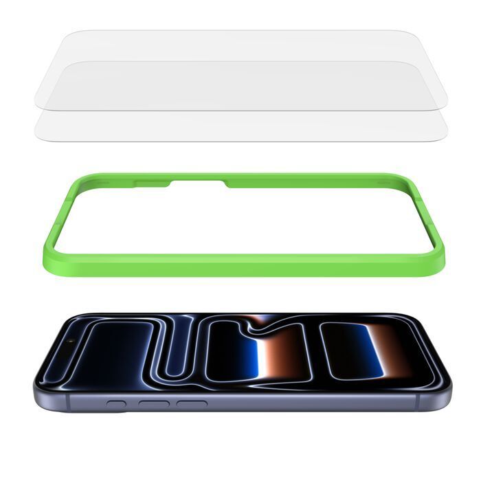 Belkin 8211 ScreenForce 強化玻璃螢幕保護貼 for iPhone 17 Pro 2入包裝  一盒兩張 附送對位安裝托架  OVA226fq