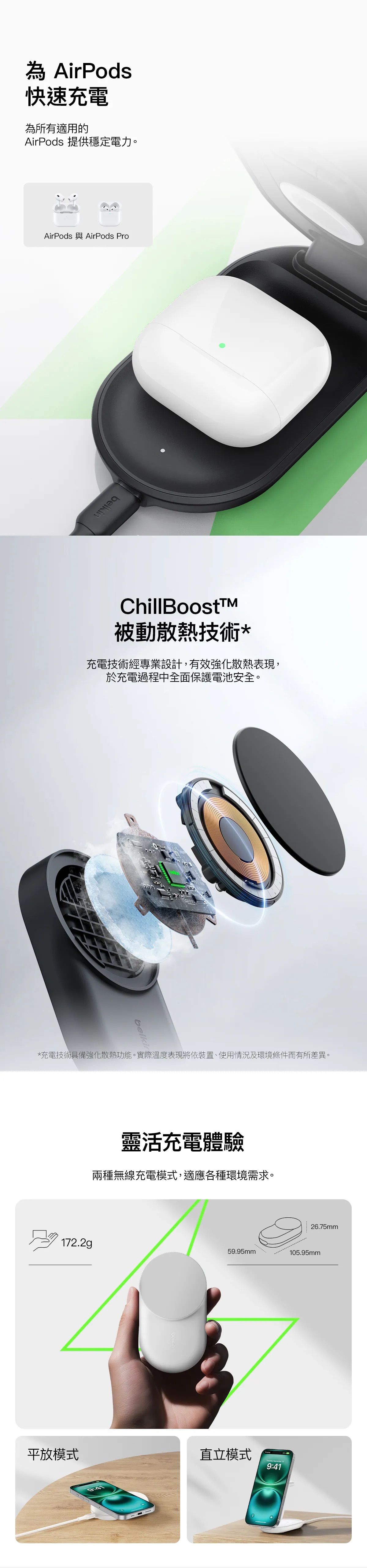 Belkin 8211 UltraCharge 3合1可摺疊磁性充電器 Qi2 25W 圓形 黑色  WIZ037MYBK