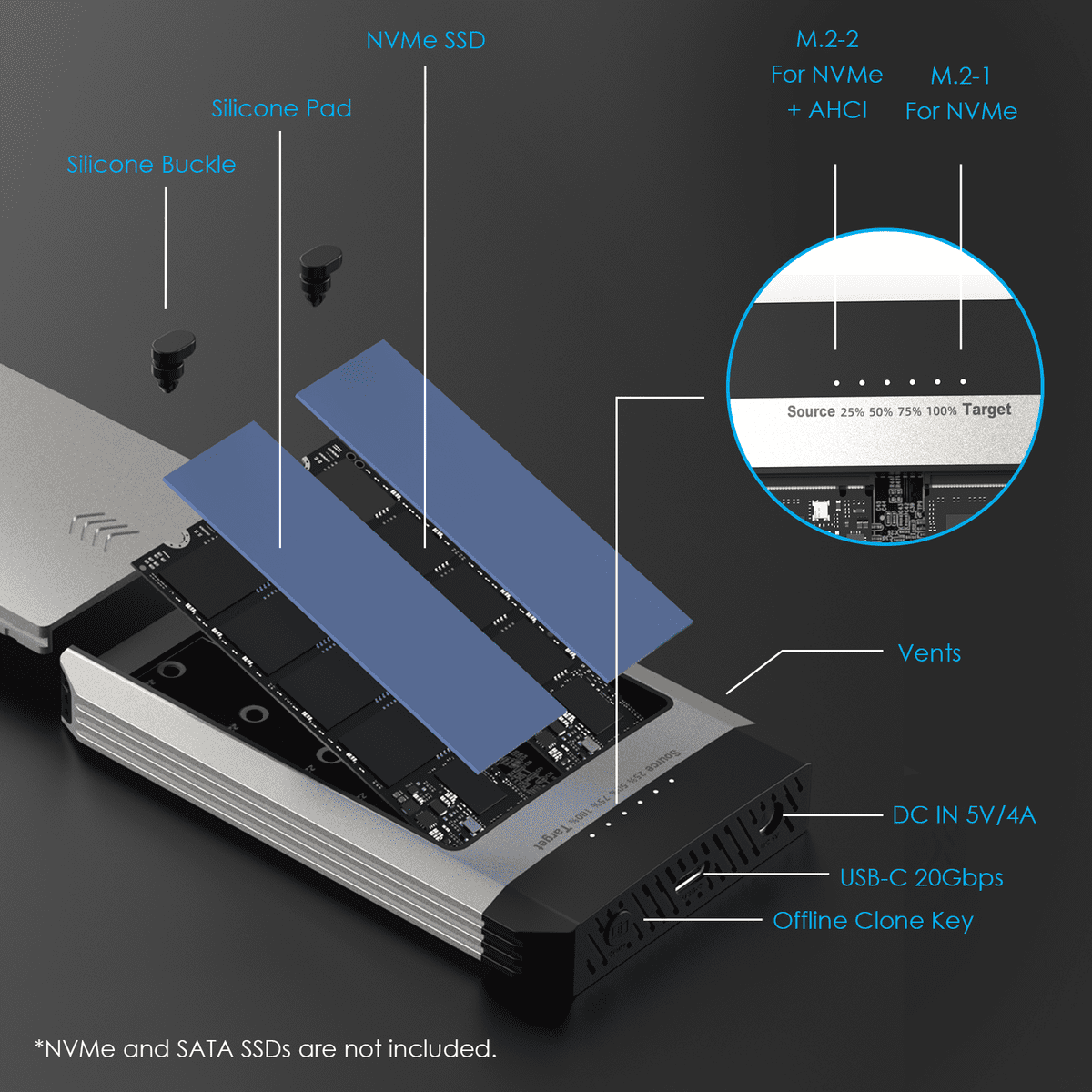 WAVLINK 8211 雙 PCI-e NVMe M2 SSD  外接盒 離線 Clone Max 10 Gbps 資料傳輸 備份好幫手 WL-ST348