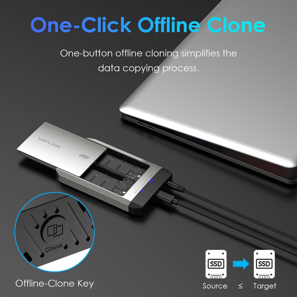 WAVLINK 8211 雙 PCI-e NVMe M2 SSD  外接盒 離線 Clone Max 10 Gbps 資料傳輸 備份好幫手 WL-ST348