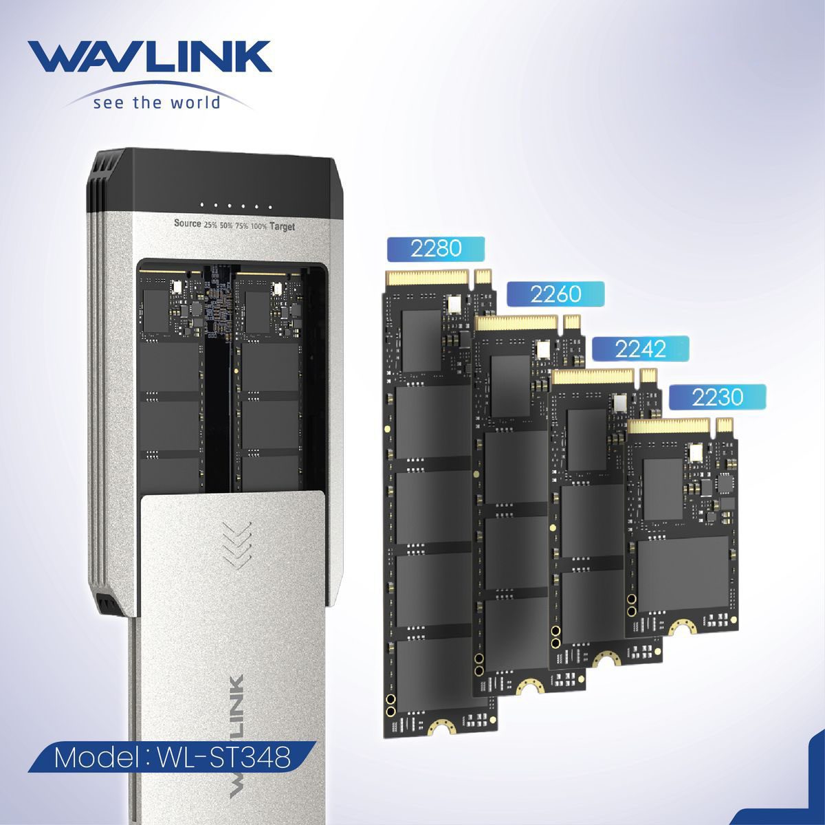 WAVLINK 8211 雙 PCI-e NVMe M2 SSD  外接盒 離線 Clone Max 10 Gbps 資料傳輸 備份好幫手 WL-ST348