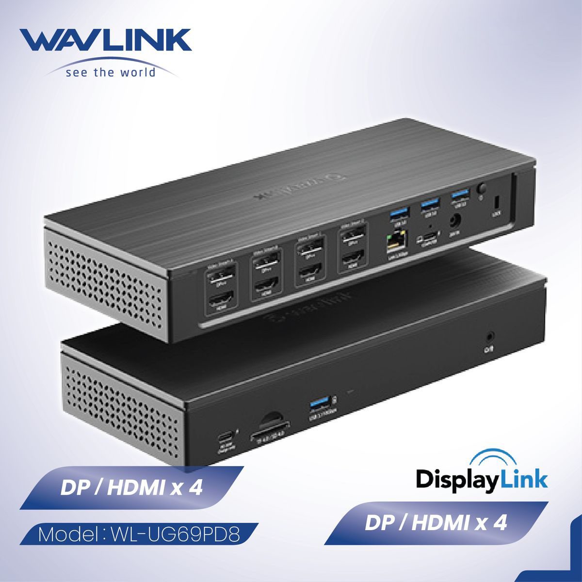 Alternative view of WAVLINK - 多 合 1 擴展器 USB-C 筆記型電腦 100W PD 2x 5K@60Hz / 4x 4K @60Hz UG69PD8