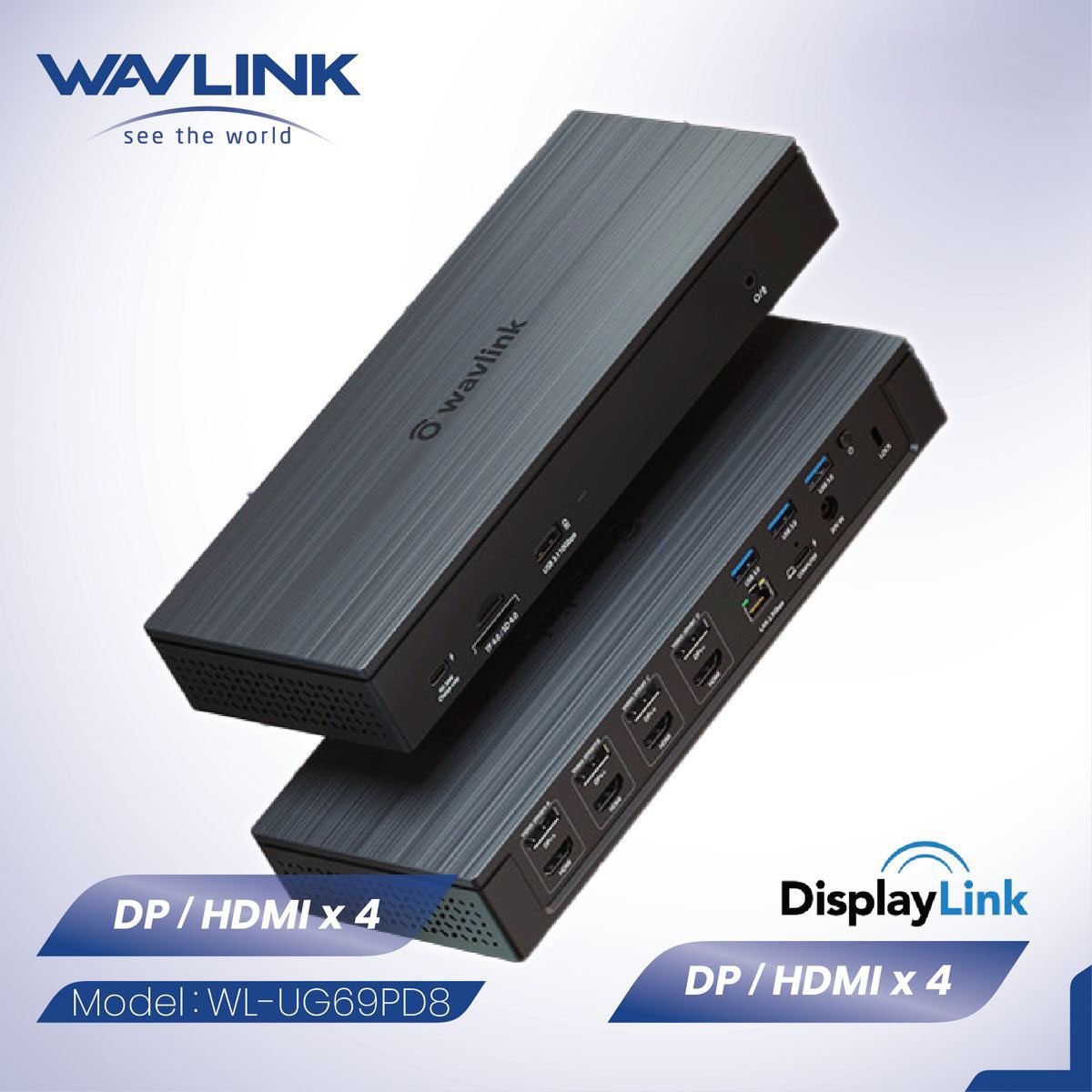 WAVLINK - 多 合 1 擴展器 USB-C 筆記型電腦 100W PD 2x 5K@60Hz / 4x 4K @60Hz UG69PD8