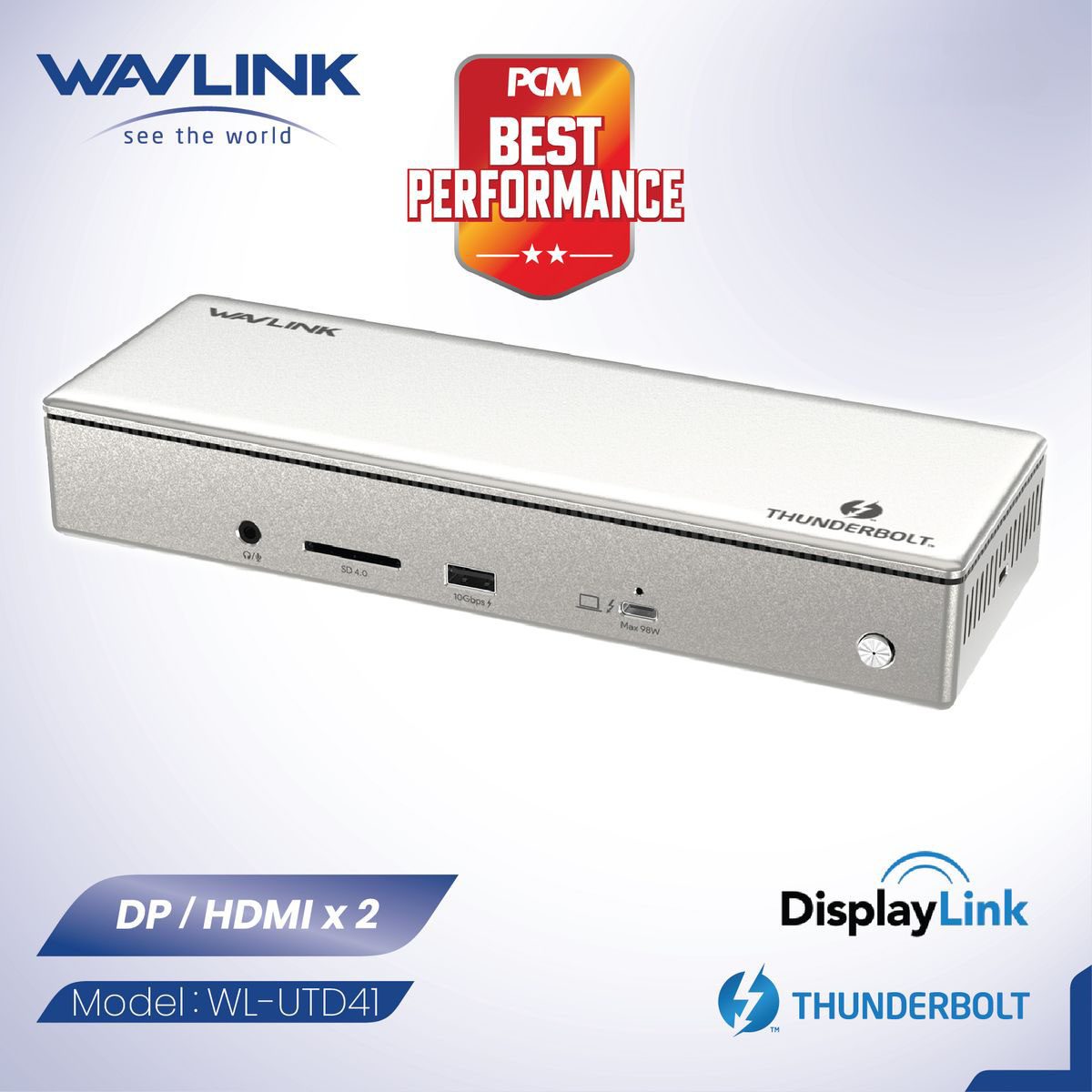 WAVLINK - 14 合 1 Thunderbolt 4 鋁製擴展器 4K@60Hz / 8K@30Hz 98W PD SD4.0 讀卡器 2.5Gbps 網路接口 UTD41